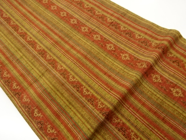 JAPANESE HIRAKI NAGOYA OBI / TSUMUGI / WOVEN RHOMBUS & STRIPE